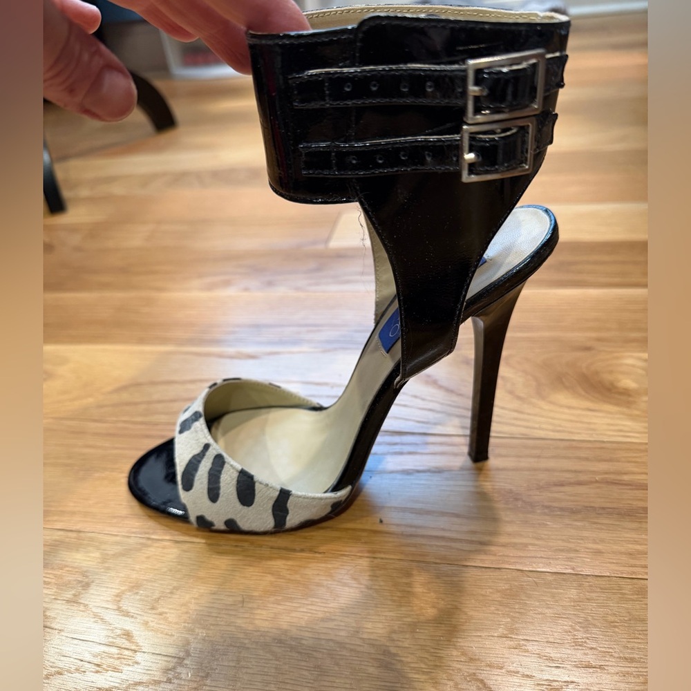 Jimmy Choo Black Patent & Leopard-Print D'Orsay Sandals